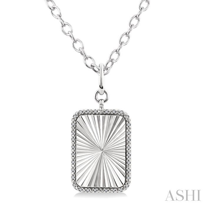 1/10 Ctw Rectangular Fluted Medallion Round Cut Diamond Pirouette Pendant With Chain in Sterling Silver