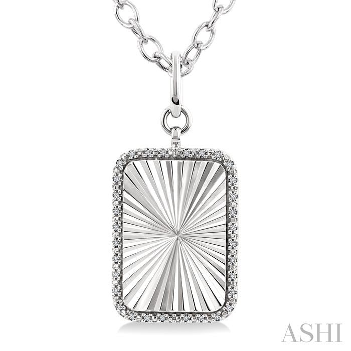 1/10 Ctw Rectangular Fluted Medallion Round Cut Diamond Pirouette Pendant With Chain in Sterling Silver