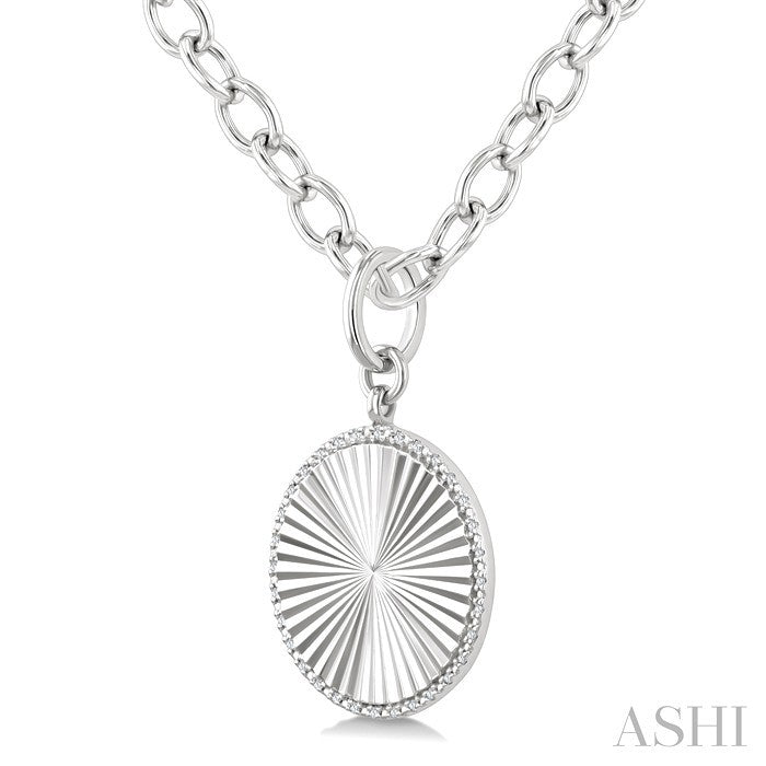 1/10 Ctw Round Fluted Medallion Round Cut Diamond Pirouette Pendant With Chain in Sterling Silver