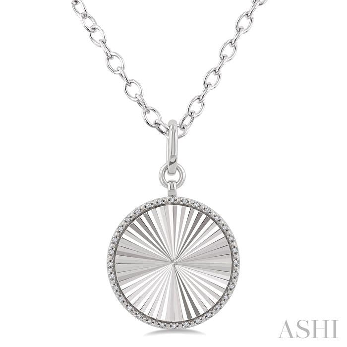 1/10 Ctw Round Fluted Medallion Round Cut Diamond Pirouette Pendant With Chain in Sterling Silver