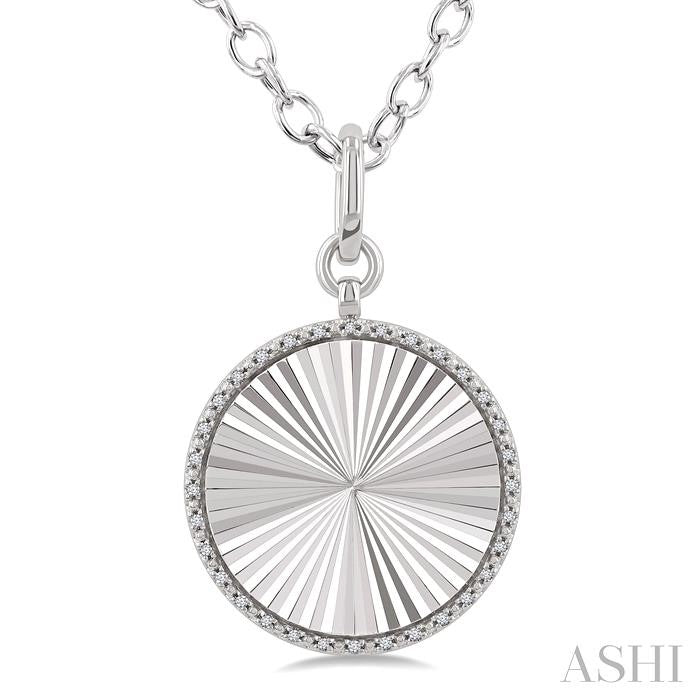 1/10 Ctw Round Fluted Medallion Round Cut Diamond Pirouette Pendant With Chain in Sterling Silver