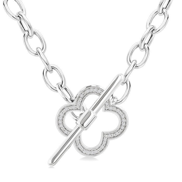1/10 Ctw Round Cut Diamond Open Window Clover Toggle Fashion Necklace in Sterling Silver