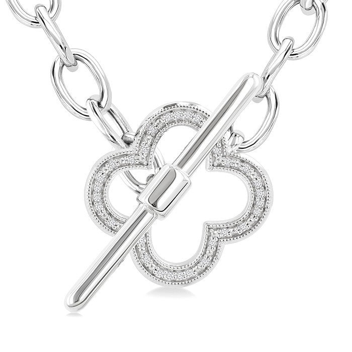 1/10 Ctw Round Cut Diamond Open Window Clover Toggle Fashion Necklace in Sterling Silver