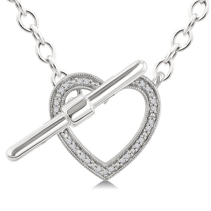 Silver Heart Toggle Diamond Fashion Necklace