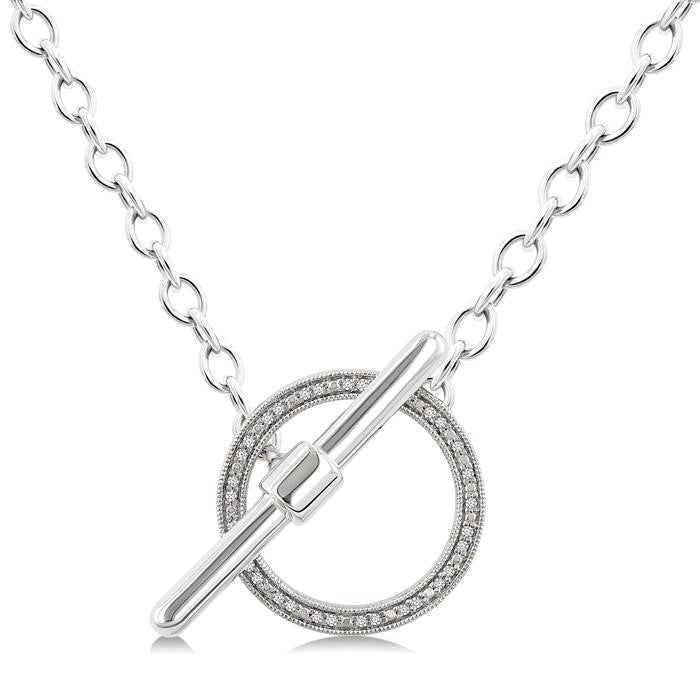 1/10 Ctw Circle Toggle Round Cut Diamond Fashion Necklace in Sterling Silver
