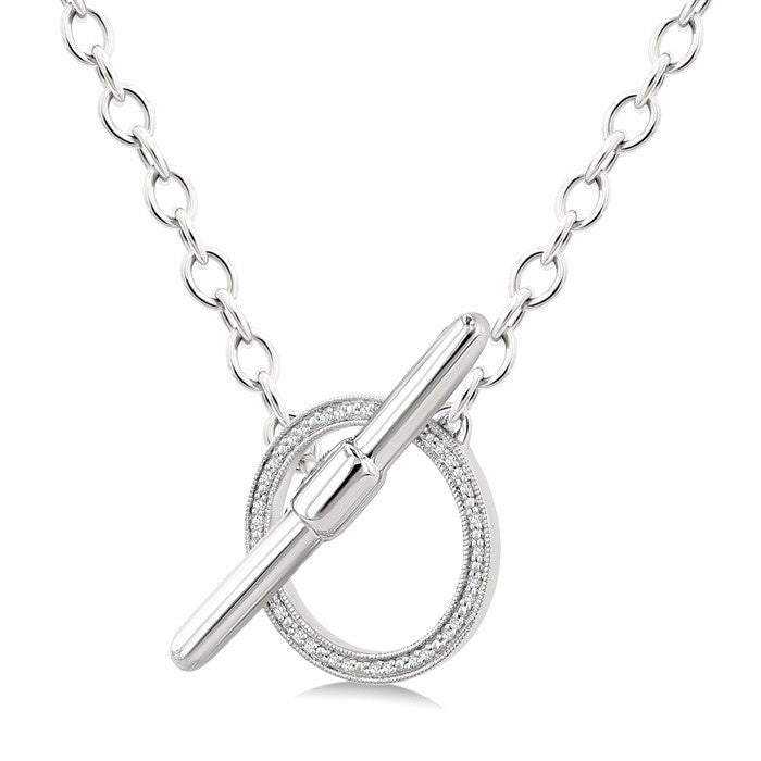 1/10 Ctw Circle Toggle Round Cut Diamond Fashion Necklace in Sterling Silver