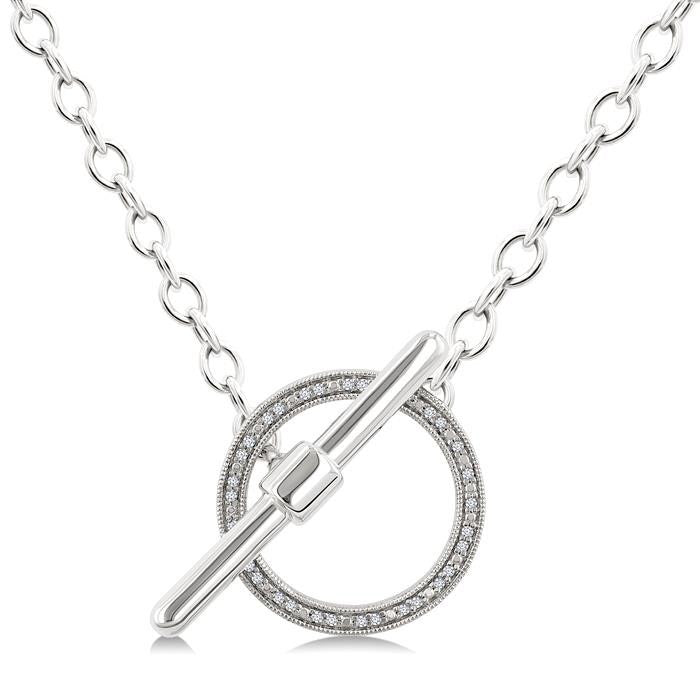 Silver Circle Toggle Diamond Fashion Necklace