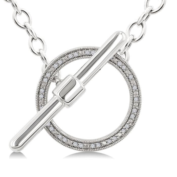 Silver Circle Toggle Diamond Fashion Necklace