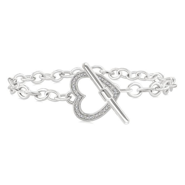 1/10 Ctw Heart Toggle Round Cut Diamond Fashion Bracelet in Sterling Silver