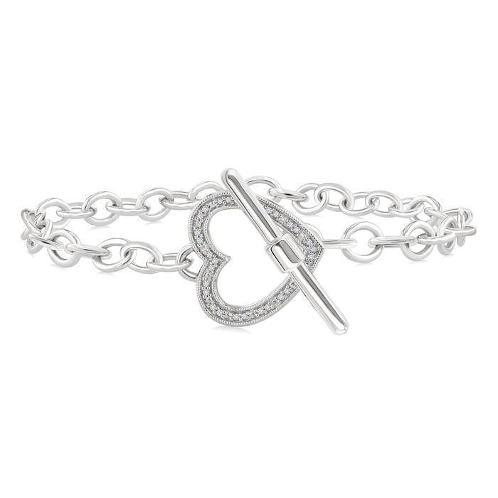 Silver Heart Toggle Diamond Fashion Bracelet