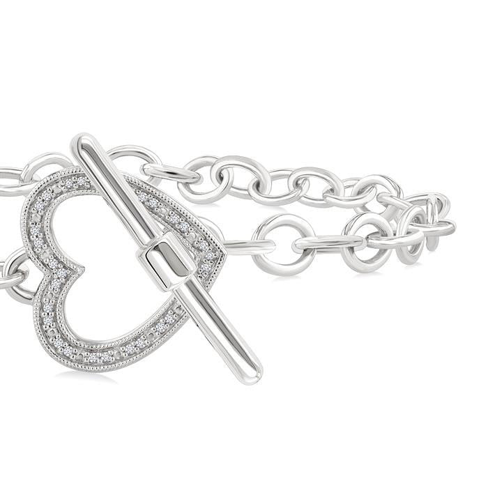 Silver Heart Toggle Diamond Fashion Bracelet