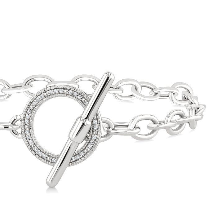 Silver Circle Toggle Diamond Fashion Bracelet