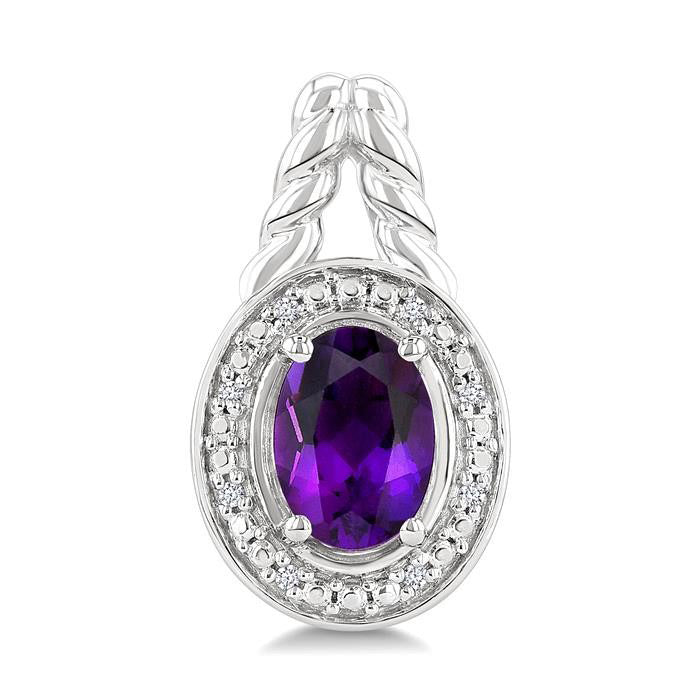 Silver Oval Shape Gemstone & Diamond Earrings