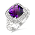Silver Cushion Shape Gemstone & Diamond Ring