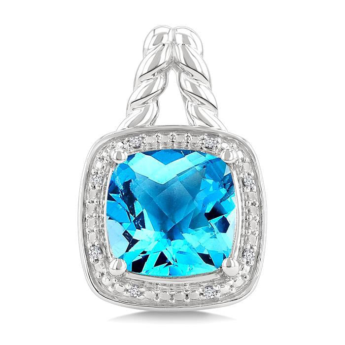 Silver Cushion Shape Gemstone & Diamond Earrings