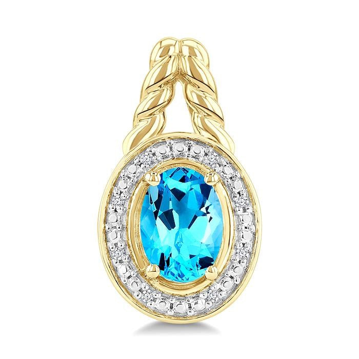 8X6 MM Oval Shape Blue Topaz and 1/20 Ctw Round Cut Diamond Semi-Precious Earrings in Yellow Gold Vermeil