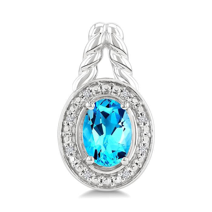 Silver Oval Shape Gemstone & Diamond Earrings