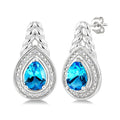 8X5MM Pear Cut Blue Topaz and 1/20 Ctw Round Cut Diamond Semi-Precious Earrings in Sterling Silver
