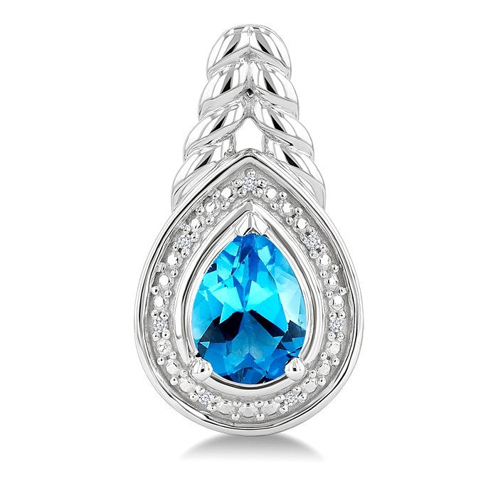 8X5MM Pear Cut Blue Topaz and 1/20 Ctw Round Cut Diamond Semi-Precious Earrings in Sterling Silver