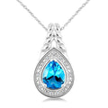 9X6MM Pear Cut Blue Topaz and 1/20 Ctw Round Cut Diamond Semi-Precious Pendant With Chain in Sterling Silver