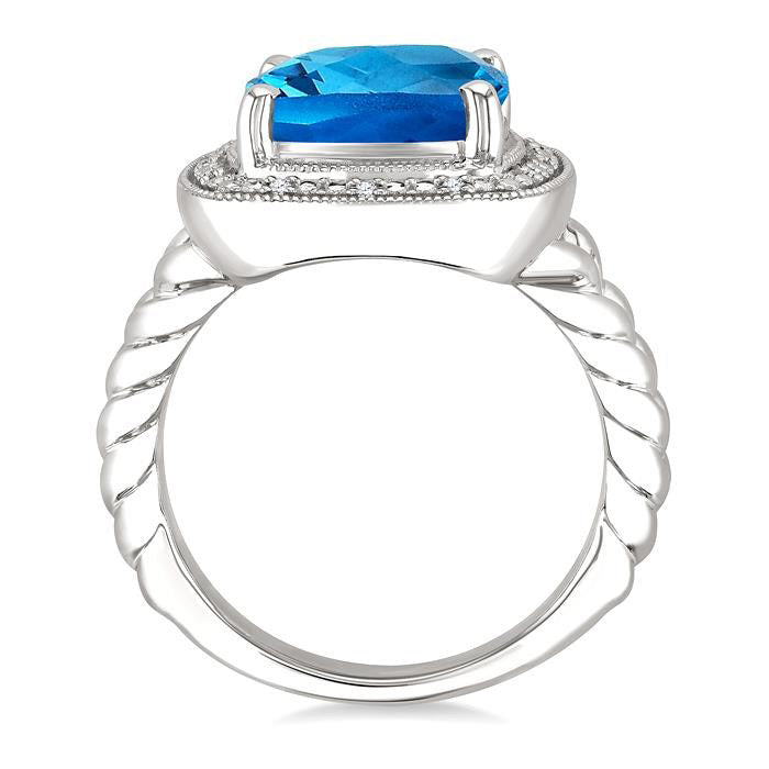 Silver Cushion Shape Gemstone & Diamond Ring
