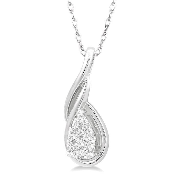 1/8 Ctw Pear Shape Shine Bright Entwined Wire Round Cut Diamond Pendant With Link Chain in 14K White Gold