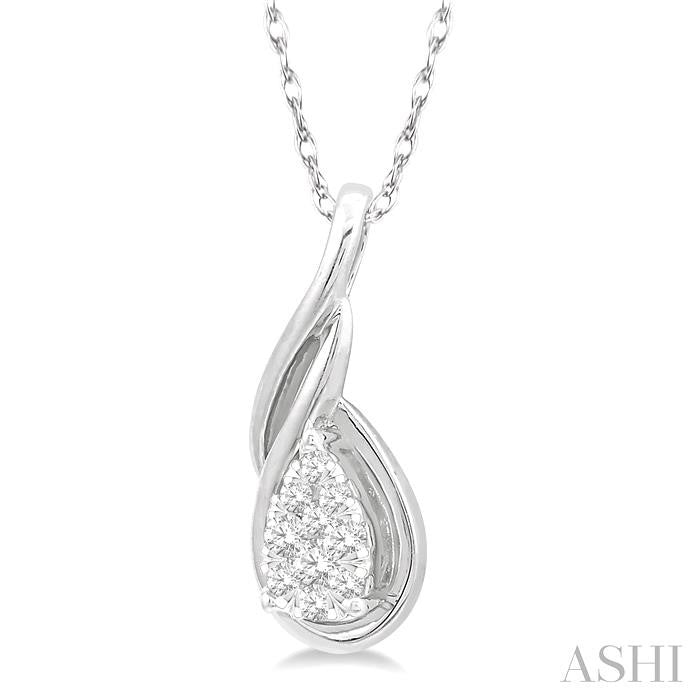 1/8 Ctw Pear Shape Shine Bright Entwined Wire Round Cut Diamond Pendant With Link Chain in 14K White Gold