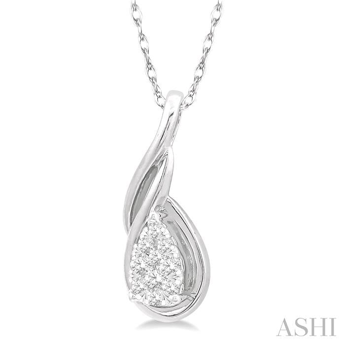 1/8 Ctw Pear Shape Shine Bright Entwined Wire Round Cut Diamond Pendant With Link Chain in 14K White Gold