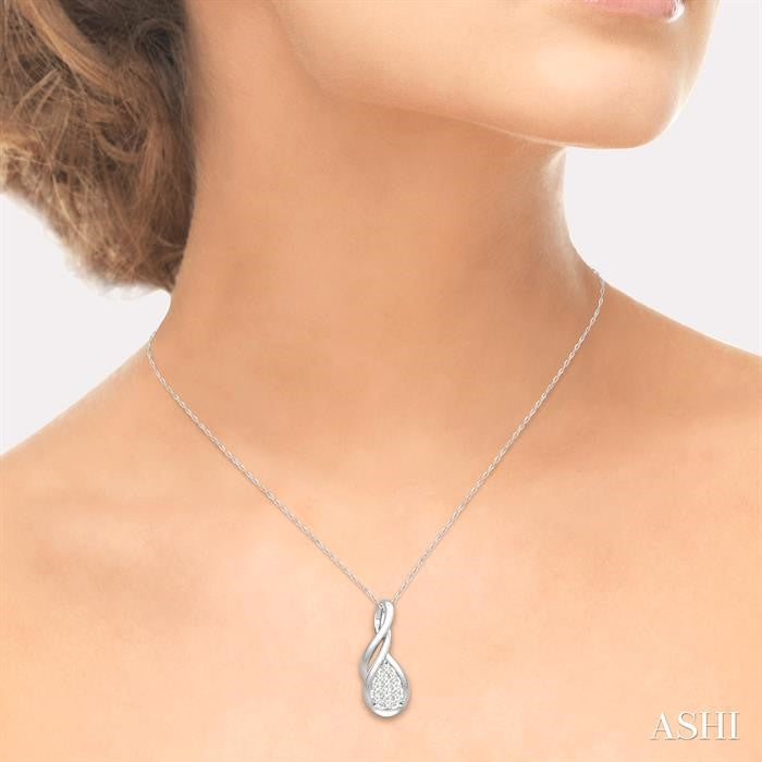 1/8 Ctw Pear Shape Shine Bright Entwined Wire Round Cut Diamond Pendant With Link Chain in 14K White Gold
