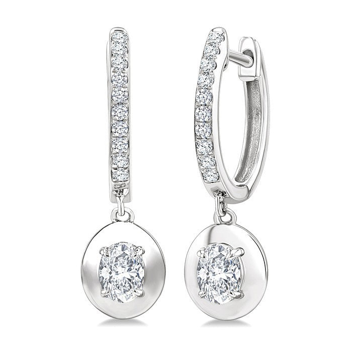 1/2 Ctw Oval Shape Dome Round Cut Diamond Fashion Huggie Earrings in 14K White Gold