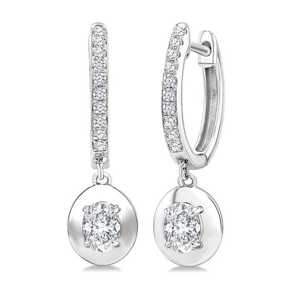 1/2 Ctw Oval Shape Dome Round Cut Diamond Fashion Huggie Earrings in 14K White Gold