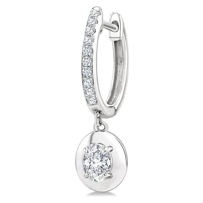 1/2 Ctw Oval Shape Dome Round Cut Diamond Fashion Huggie Earrings in 14K White Gold