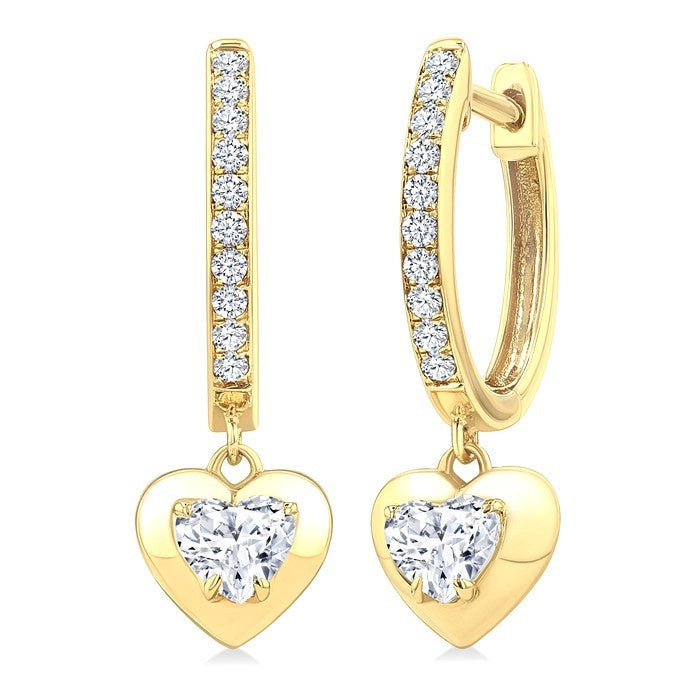 1/2 Ctw Heart Shape Dome Round Cut Diamond Fashion Huggie Earrings in 14K Yellow Gold