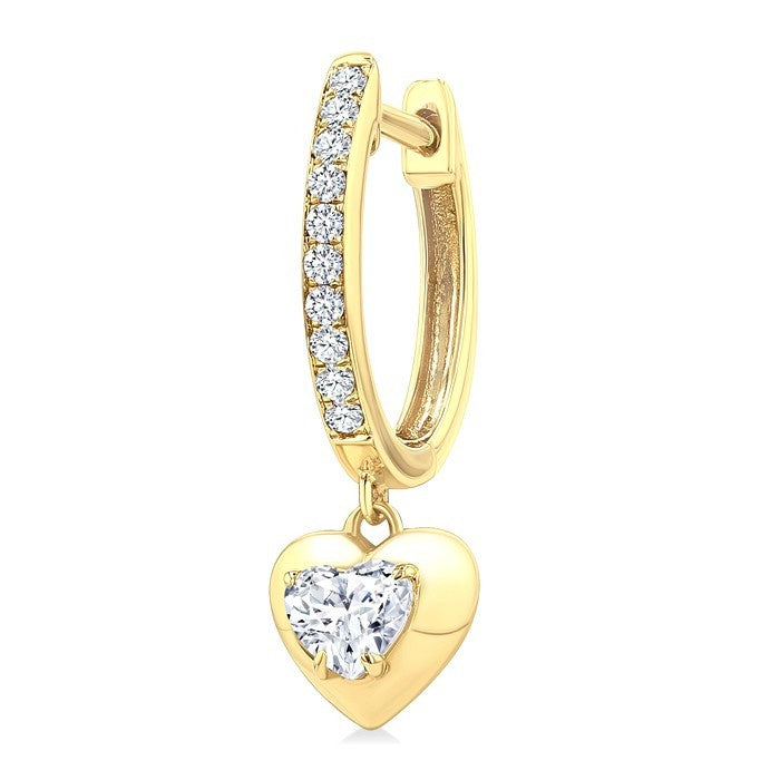 1/2 Ctw Heart Shape Dome Round Cut Diamond Fashion Huggie Earrings in 14K Yellow Gold