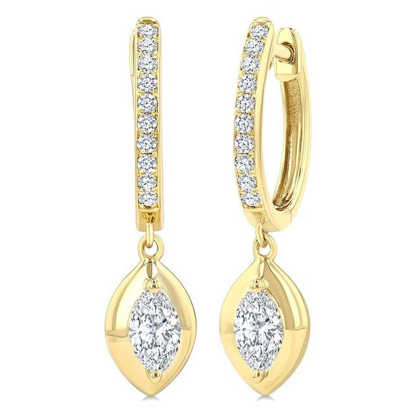 1/2 Ctw Marquise Shape Dome Round Cut Diamond Fashion Huggie Earrings in 14K Yellow Gold