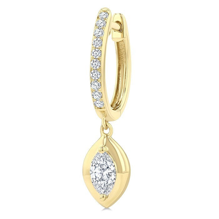 1/2 Ctw Marquise Shape Dome Round Cut Diamond Fashion Huggie Earrings in 14K Yellow Gold