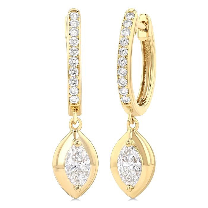 Marquise Shape Diamond Huggie Fashion Earrings