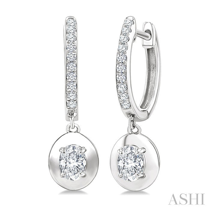 1/2 Ctw Oval Shape Dome Round Cut Diamond Fashion Huggie Earrings in 14K White Gold