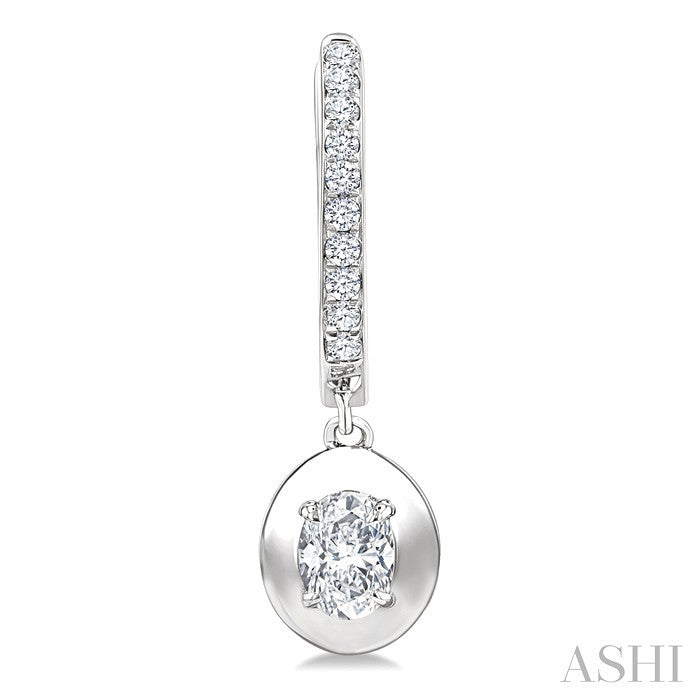 1/2 Ctw Oval Shape Dome Round Cut Diamond Fashion Huggie Earrings in 14K White Gold