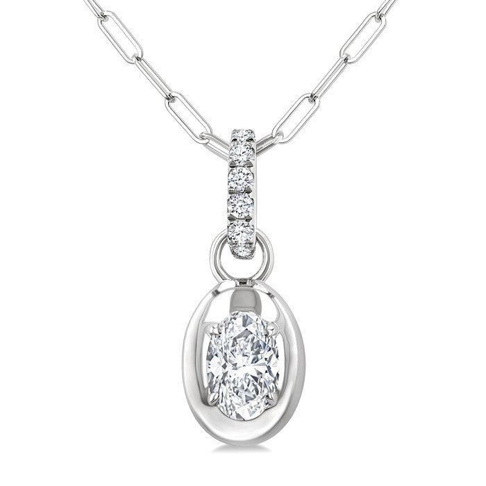 1/4 Ctw Dome Oval and Round Cut Diamond Fashion Pendant With Paperclip Chain in 14K White Gold