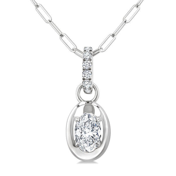 1/4 Ctw Dome Oval and Round Cut Diamond Fashion Pendant With Paperclip Chain in 14K White Gold