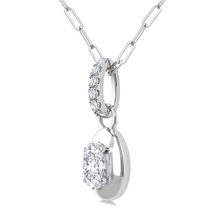 1/4 Ctw Dome Oval and Round Cut Diamond Fashion Pendant With Paperclip Chain in 14K White Gold