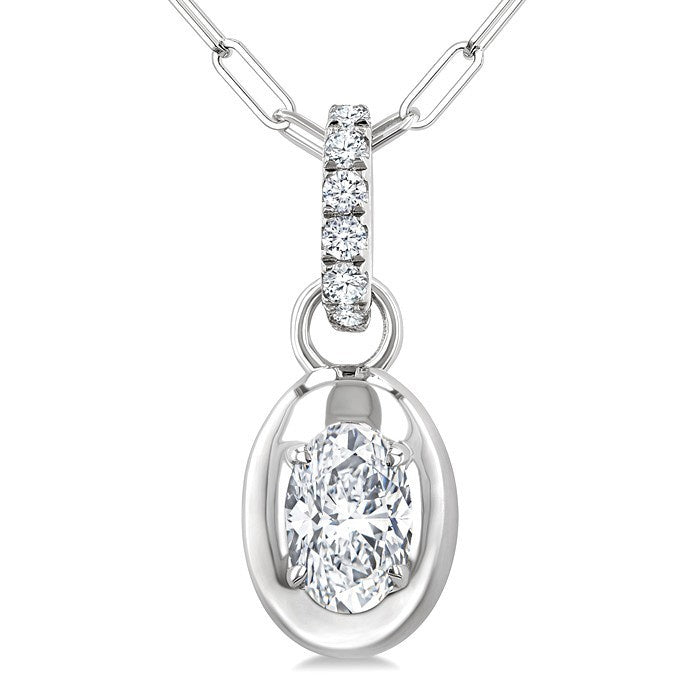 1/4 Ctw Dome Oval and Round Cut Diamond Fashion Pendant With Paperclip Chain in 14K White Gold