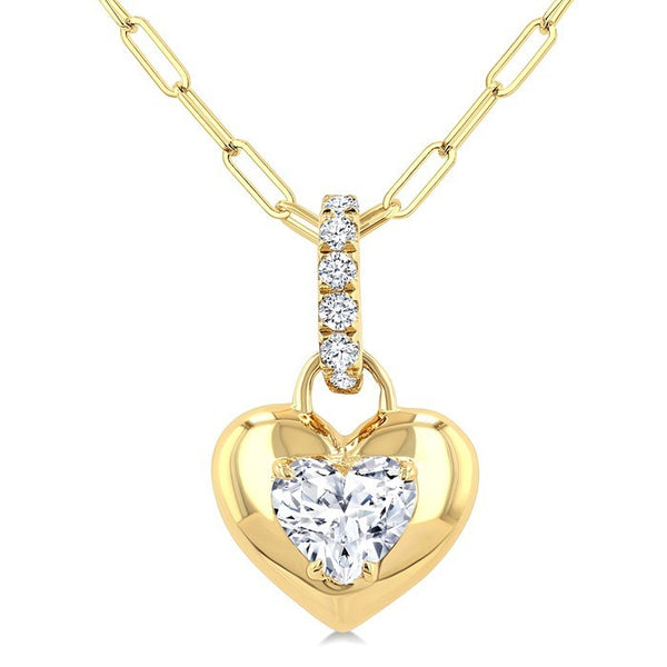1/4 Ctw Dome Heart and Round Cut Diamond Fashion Pendant With Paperclip Chain in 14K Yellow Gold