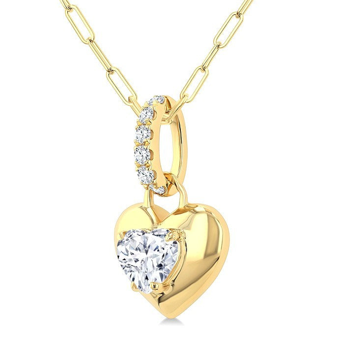 1/4 Ctw Dome Heart and Round Cut Diamond Fashion Pendant With Paperclip Chain in 14K Yellow Gold