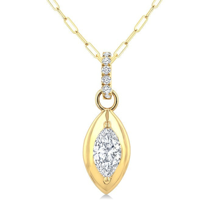 1/4 Ctw Dome Marquise and Round Cut Diamond Fashion Pendant With Paperclip Chain in 14K Yellow Gold