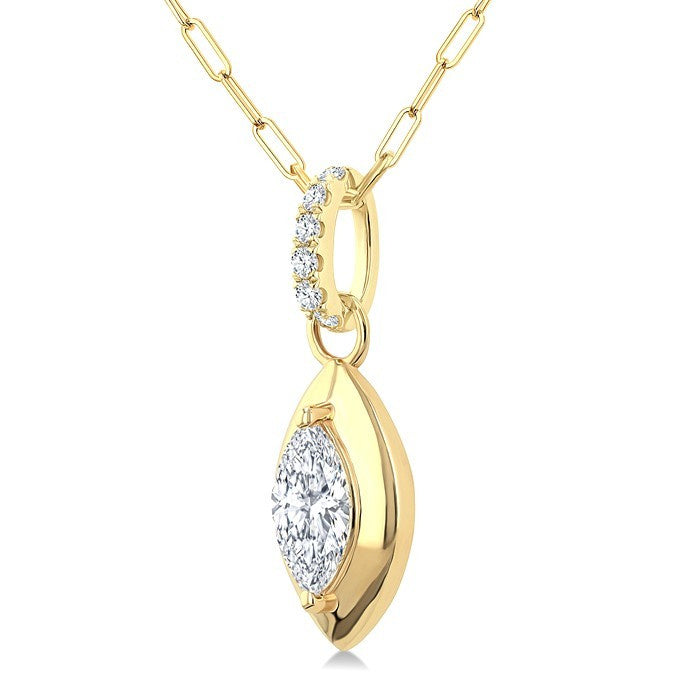 1/4 Ctw Dome Marquise and Round Cut Diamond Fashion Pendant With Paperclip Chain in 14K Yellow Gold