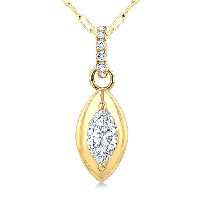 1/4 Ctw Dome Marquise and Round Cut Diamond Fashion Pendant With Paperclip Chain in 14K Yellow Gold