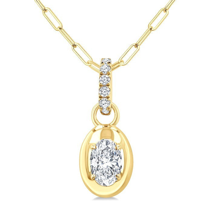 1/4 Ctw Dome Oval and Round Cut Diamond Fashion Pendant With Paperclip Chain in 14K Yellow Gold