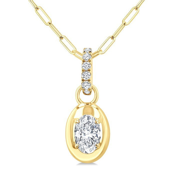 1/4 Ctw Dome Oval and Round Cut Diamond Fashion Pendant With Paperclip Chain in 14K Yellow Gold